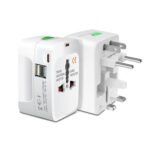 2 USB Universal Travel Adapter with Built in Dual Charger Ports Plug International Adapter All in One Portable Travel Adapter (2 USB and Type C Travel Adapter White)
