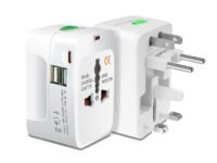 2 USB Universal Travel Adapter with Built in Dual Charger Ports Plug International Adapter All in One Portable Travel Adapter (2 USB and Type C Travel Adapter White)