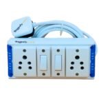2 Way Extension Multi Outlet Electrical Switch Board with Individual Switch Heavy Duty Long Cord (Max. Rating 1200W- 230V) PVC Blue/Green-White (5 Meter Cord)
