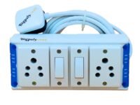 2 Way Extension Multi Outlet Electrical Switch Board with Individual Switch Heavy Duty Long Cord (Max. Rating 1200W- 230V) PVC Blue/Green-White (5 Meter Cord)