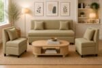 3+1+1 Modern Velvet Fabric Sofa Set for Living Room | Three Seater Sofa with 2 Single Seater Chairs | for Home, Office| Golden