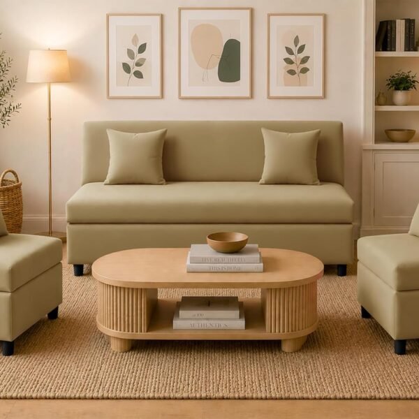 3+1+1 Modern Velvet Fabric Sofa Set for Living Room | Three Seater Sofa with 2 Single Seater Chairs | for Home, Office| Golden