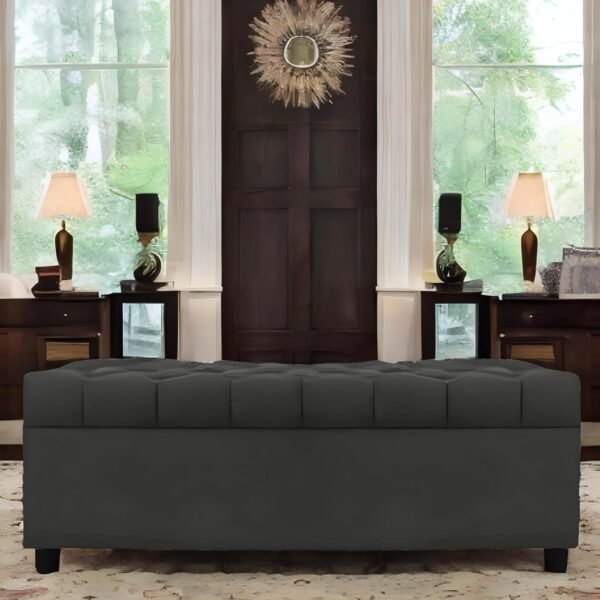 AMATA Eagle Solid Wood 2 Seater Ottoman/pouffe Grey Suede Velvet Fabric Perfect for Home Living Office Room and Guests (Grey 3, 2 Seater)(3 Year Warranty)