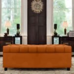 AMATA Eagle Solid Wood 2 Seater Ottoman/pouffe Orange Suede Velvet Perfect for Home Living Office Room and Guests (Orange 3, 2 Seater)(3 Year Warranty)