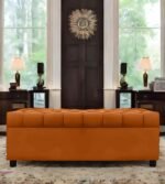 AMATA Eagle Solid Wood 2 Seater Ottoman/pouffe Orange Suede Velvet Perfect for Home Living Office Room and Guests (Orange 3, 2 Seater)(3 Year Warranty)