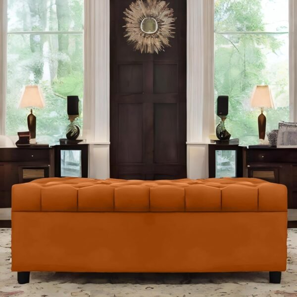 AMATA Eagle Solid Wood 2 Seater Ottoman/pouffe Orange Suede Velvet Perfect for Home Living Office Room and Guests (Orange 3, 2 Seater)(3 Year Warranty)