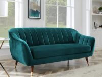 AMATA Marino 3 Seater Ocean Blue Suede Velvet Fabric Sofa Set with Two Cushions Perfect for Home Office Guests Living Room (01 Blue, 3 Seater)(3 Year Warranty)