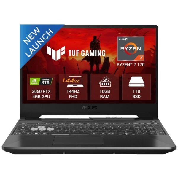 ASUS TUF A15, Smartchoice,AMD Ryzen 7 170,RTX 3050-4GB,16GB RAM (Upgradeable),1TB SSD,FHD, 15.6"(39.6 cm),Win 11 Home, M365 Basic(1Y),Office 2024, Black, 2.3 Kg, FA506NCQ-HN009WS, Gaming Laptop