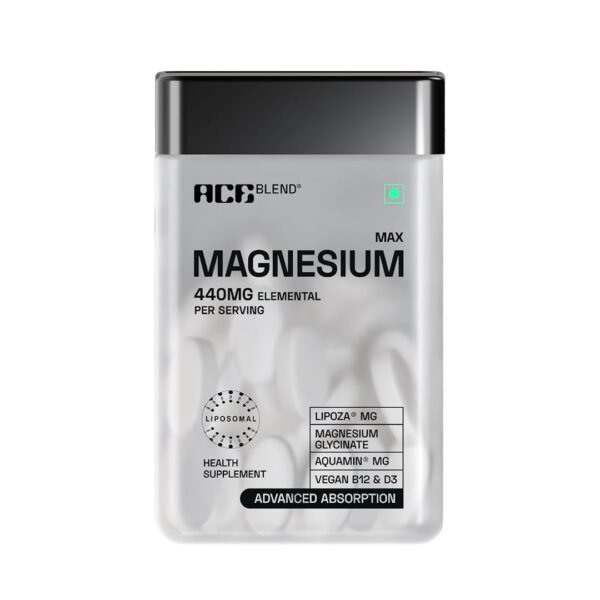 Ace Blend Max Magnesium Glycinate (60 tablets) | 1600mg Triple Complex | 440mg Elemental Magnesium | Calcium, Vegan Vitamin B12 & D3 | Promotes Deep Sleep, Muscle Recovery & Heart - For Men & Women