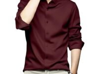 Amazon brand - INKAST Men's Stylish Solid Satin Casual Shirt for Men Full Sleeves| Poly Satin Silk Shirt Maroon