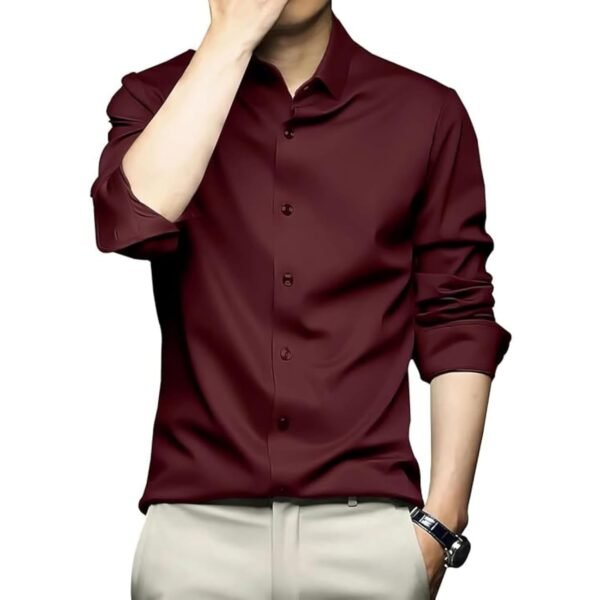 Amazon brand - INKAST Men's Stylish Solid Satin Casual Shirt for Men Full Sleeves| Poly Satin Silk Shirt Maroon