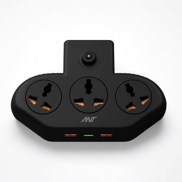 Ant Stinger 321 Extension Board with Surge Protector |3 AC Sockets + 2 USB (2.1A) + 1Fast Type-C |2500W 10A Power Strip |One-Key Switch |Overload & Child Safety Protection |Multi Plug Power Strip