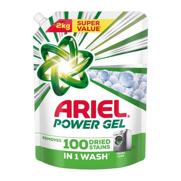 Ariel Power Gel Liquid Detergent for Front Load – 2Kg | Removes 100 Dried Stains in 1 Wash | Faster Dissolving | Long-Lasting Fragrance | Color Protection | At the price of Powders