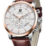 BENYAR Quartz Chronograph Waterproof White Dial Business and Sport Design Leather Band Strap Men's Wrist Watch