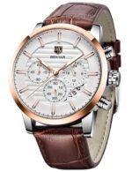 BENYAR Quartz Chronograph Waterproof White Dial Business and Sport Design Leather Band Strap Men's Wrist Watch