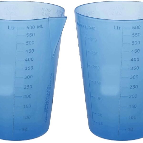 Bake House Professional Plastic Measure Cup Glass for Kitchen Cooking Baking & Measuring Solids and Liquids | 600 ml | 2 1/2 Cups - Multi Color (Pack Off 2)
