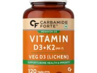 Carbamide Forte Vitamin D Tablets | Vitamin D3 K2 Supplement to support Bone & Heart Health | Veg D3 Lichen -120 Tablets