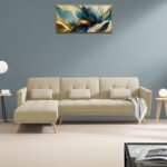 Casaliving Convertible Futon LHS 4 Seater Sofa Cum Bed with Adjustable Backrest Sofa for Living Room (Cream Colour) Premium Fabric Sofa