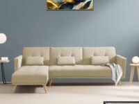Casaliving Convertible Futon LHS 4 Seater Sofa Cum Bed with Adjustable Backrest Sofa for Living Room (Cream Colour) Premium Fabric Sofa