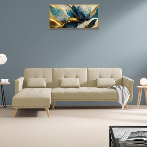 Casaliving Convertible Futon LHS 4 Seater Sofa Cum Bed with Adjustable Backrest Sofa for Living Room (Cream Colour) Premium Fabric Sofa