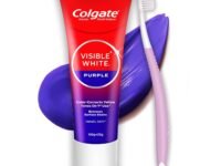 Colgate Visible White Purple Toothpaste and Toothbrush for Teeth Whitening, Helps Remove Surface Stains, Whitens Yellow Teeth, Enamel-Safe for Daily Use, 120g