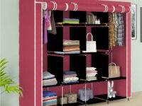 Collapsible Wardrobe for Clothes with 12 Shelves 2 Hanger(Non Woven Febric 90GSM, Metal Rod, 145X38X145cm)(88270, Maroon)