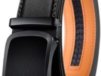 Contacts Genuine Leather Belt for Men with Easier Adjustable Autolock Buckle Fit Everywhere |Formal & Casual | Elegant Gift Box (Black-Waist Size Fit from 28" to 42")