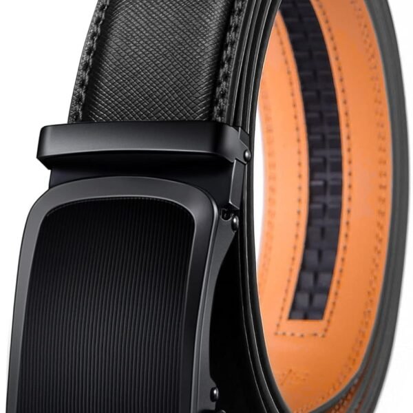 Contacts Genuine Leather Belt for Men with Easier Adjustable Autolock Buckle Fit Everywhere |Formal & Casual | Elegant Gift Box (Black-Waist Size Fit from 28" to 42")