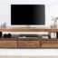 DEMIWALL Solid Sheesham Wood Entertainment Tv Unit for Living Room | Free Standing Media Console Movable Tv Cabinet Sideboard | Tv Table Side Board with 3 Drawer & Open Shelf Storage | Rustic Teak