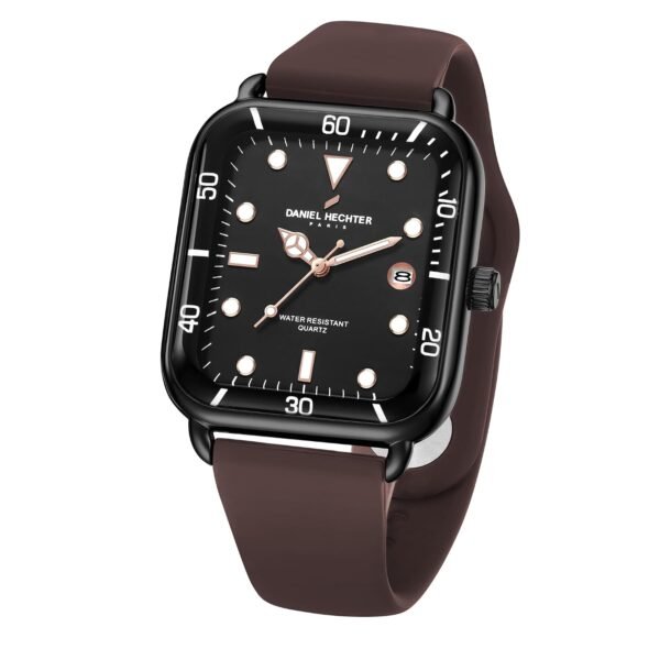 Daniel Hechter Paris Montmartre Collection Square Dial Watch for Men with Stylish Silicone Strap, Water Resistant & Quartz Movement-DHM1011