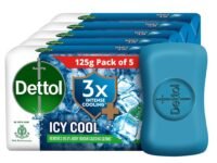 Dettol Icy Cool Bathing Soap Bar With 3x intense cooling (625gm), 125gm - Pack of 5