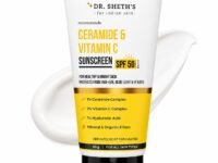 Dr. Sheth's Ceramide & Vitamin C Sunscreen SPF 50+ PA++++ | Broad Spectrum UVA/UVB Protection | In-Vivo tested | Lightweight | No White Cast | Reduces tan | 50 g