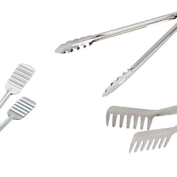 Dynore Stainless Steel Set of 3 Tongs, Utility, Noodle, and Cake Tong.