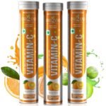 End2End Nutrition Natural Vitamin C - Amla Extract + Zinc for Immunity | Helps to Boost Collagen for Healthy Skin, Hair & Nails | Orange Flavour - (Pack of 3) 60 Effervescent Tablets
