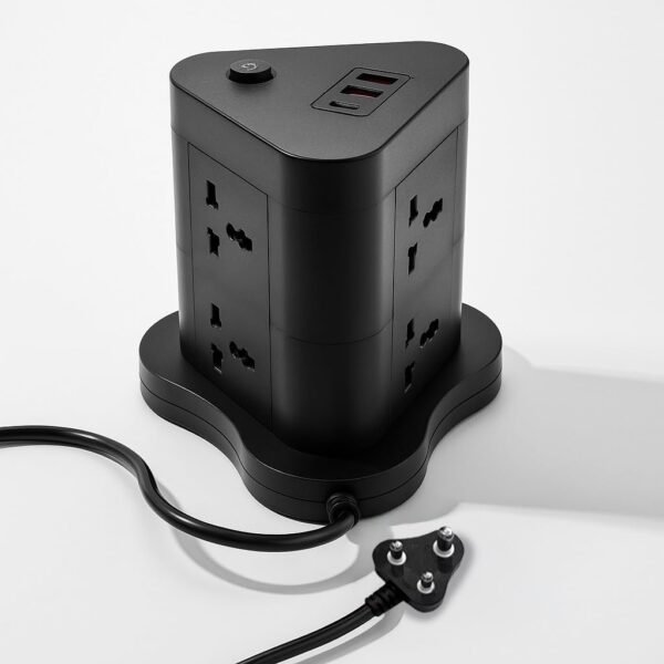 Extension Board, Power Strip with 6 USB Ports and 3 Universal Socket, 2500W 10A Extension Cord, 3-Pin Surge Protector Power Strip for Home, Office, Computer, Mobile Charging (Black-N82)