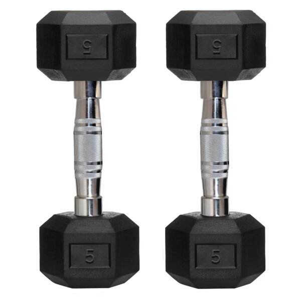 FITRXX Pair Of Rubber Coated Hexa Dumbbell Set For Men & Women Professional Exercise Hex Dumbbells For Full Body Workout, Body Strength Training, Home Gym Exercise (5 Kg Pair),Black