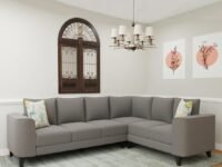 FURNY Sebaria 6 Seater Fabric Corner Sectional Sofa Set - Grey