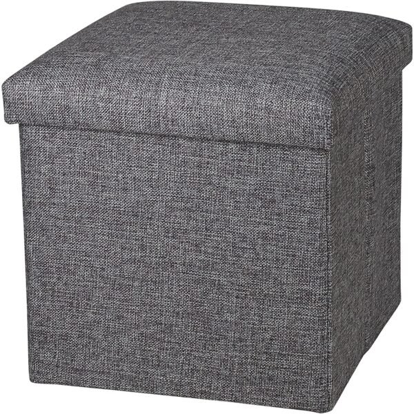 Foldable Storage Bins Box Ottoman Bench Container Organizer with Cushion Seat Lid, Cube Shape Sitting Stool with Storage Box, Ottoman Storage Box ||