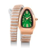 French Connection Eternelle Curve | Green Dial with Rose Gold Case | Flexible Wrap Bracelet Strap | Crystal Accent Design | Roman Numerals Analog Watch for Women - FCN0142NRTM