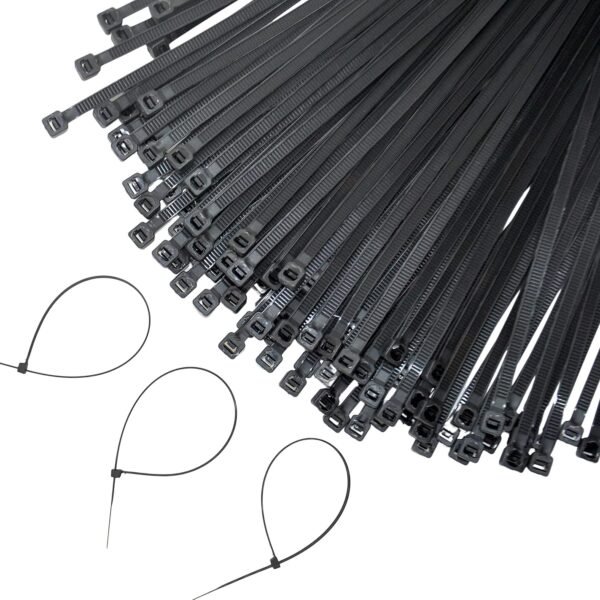 GLOBOMOTIVE Teeth Grip Nylon Self Locking Cable Ties, Black (300 mm x 4.8 mm,12 inch, Pack of 100) - Heavy Duty Strong Zip Wire Fastener Organizer Tie