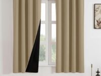 HOMEMONDE 100% True Blackout Curtains 5 Feet Long - Heavy Faux Silk Room Darkening Curtains with Black Backing, Room Privacy and Thermal Insulation Panels 1 Piece - (60 Inch, Solid Dutch White)