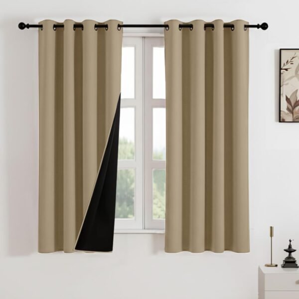 HOMEMONDE 100% True Blackout Curtains 5 Feet Long - Heavy Faux Silk Room Darkening Curtains with Black Backing, Room Privacy and Thermal Insulation Panels 1 Piece - (60 Inch, Solid Dutch White)