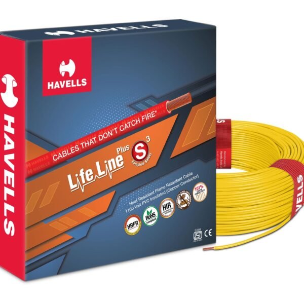 Havells LifeLine+ S3 | 0.75 sq.mm Copper Wire (90m-Yellow)| Class 2 Conductor (100% Copper), Heat Resistant & Flame Retardant - Ideal for Domestic & Industrial Use (WHFFDNYA1X75)
