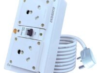 INDRICO 16A Electric Multi Outlet Extension Board Box With Mcb For Heavy Duty Pvc White Pack Of 1 (2.5 Mm 3000 Watts, 5 Meter Cable), 240 Volts