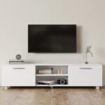 Kennkari Engineered Wood TV Stand for 50-75 Inch Entertainment Center - Modern Media Console With Storage and Shelves for Living Room (White)