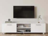 Kennkari Engineered Wood TV Stand for 50-75 Inch Entertainment Center - Modern Media Console With Storage and Shelves for Living Room (White)