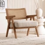 Kingsman Furnitures ABEL Rattan Teak Wood Accent Arm Chair for Home Bedroom, Living, Dining, Drawing Room | Ultra Soft and Comfortable for Stress Free | Removable Cushion (Natural)