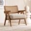 Kingsman Furnitures ABEL Rattan Teak Wood Accent Arm Chair for Home Bedroom, Living, Dining, Drawing Room | Ultra Soft and Comfortable for Stress Free | Removable Cushion (Natural)