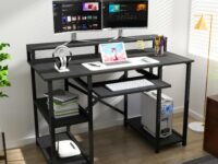 Klaxon Computer Table for Home Office with Keyboard Tray and Monitor Stand, Engineered Wood Study Table and Gaming Desk with Storage Shelves (120 CM - Black DIY)