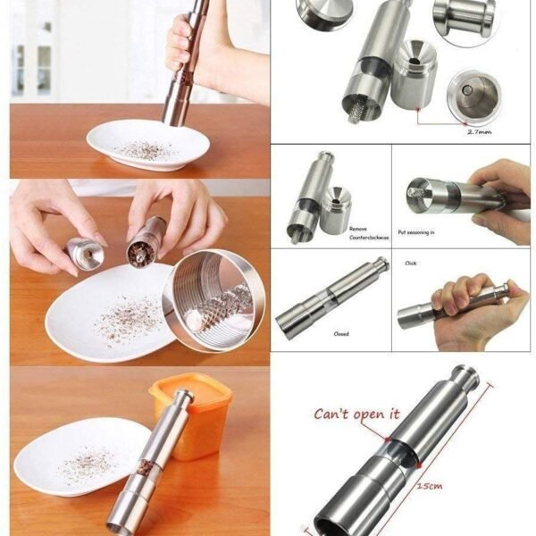 Kunya® Stainless Steel Dual Salt & Pepper Miller Grinder with Strong Adjustable Ceramic Mechanism Hand Mixers Salt & Pepper Shaker